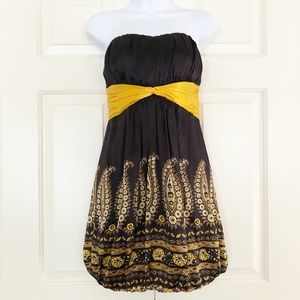 Bebe Silk Bubble Strapless Dress Black Gold Sz M